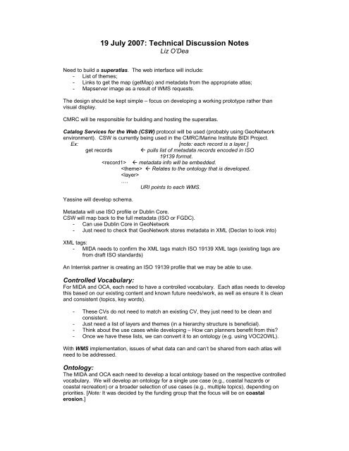 19 July 2007: Technical Discussion Notes