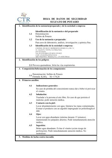 Sulfato de Potasio MSDS - CTR Scientific