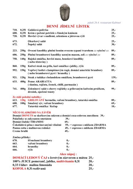 denni jidelni listek - Restaurant Kabinet