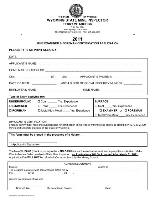 2011 Foreman Application Form Revised