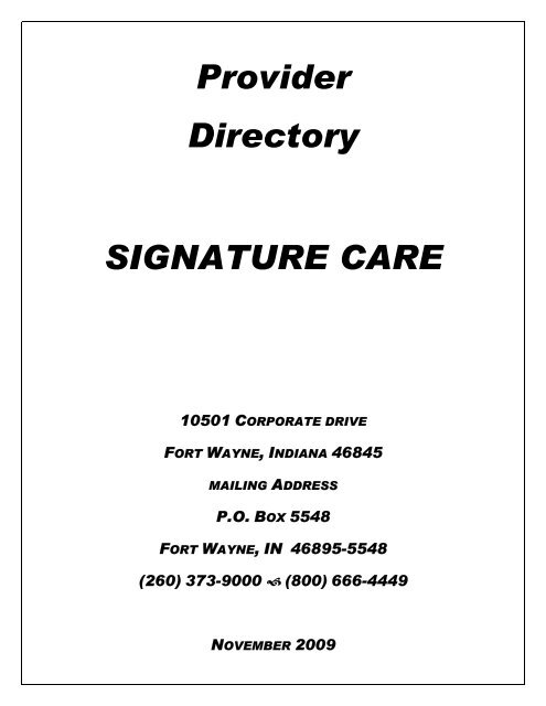 Provider Directory SIGNATURE CARE - Parkview Total Health