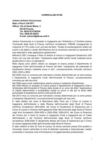 CURRICULUM VITAE Johann Antonio Facciorusso Nato a Pisa il 3 ...