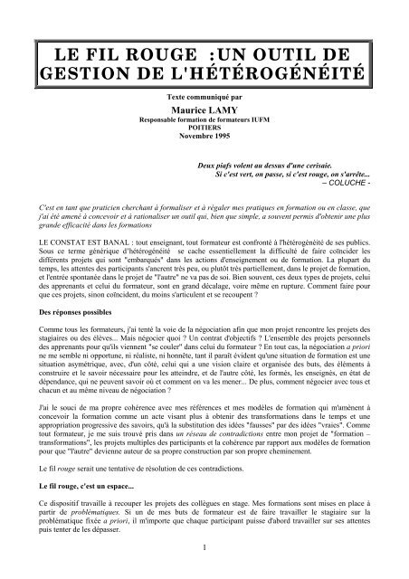 Le Fil rouge : un outil de gestion de l'hÃ©tÃ©rogÃ©nÃ©itÃ© - SITE ...