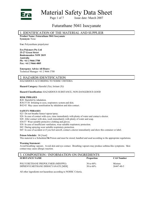 Material Safety Data Sheet - Era Polymers