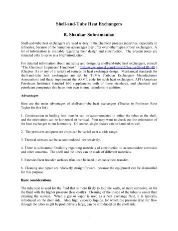 Shell-and-Tube Heat Exchangers - Cheresources.com