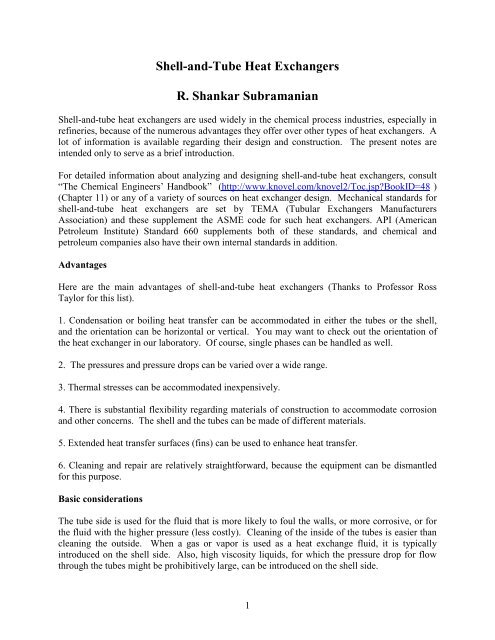Shell-and-Tube Heat Exchangers - Cheresources.com