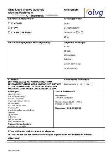 Aanvraagformulier CT voor huisartsen - Olvg