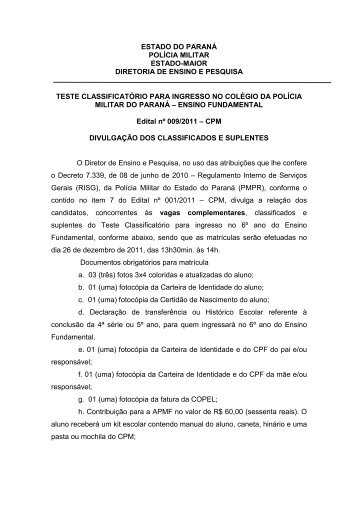 Edital nº 009/2011 - Colégio da Polícia Militar do Paraná