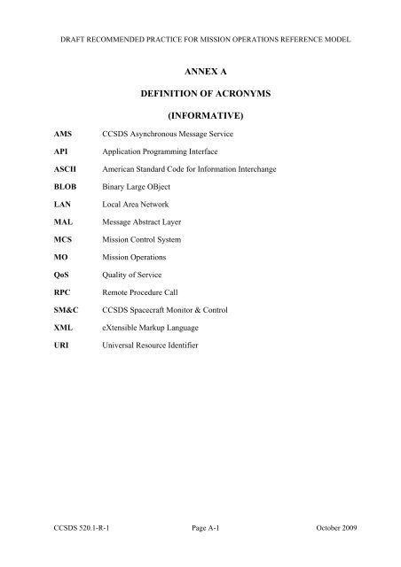 Mission Operations Reference Model. Draft ... - CCSDS