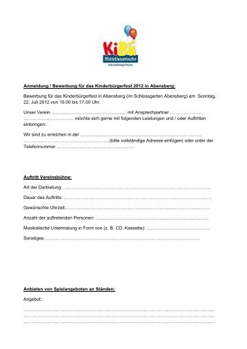 Anmeldung / Bewerbung für das Kinderbürgerfest 2012 in ...