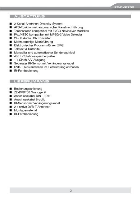 2-CH DIVERSITY DVB-T TUNER MODEL N0: USER MANUAL - Zenec