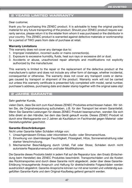 2-CH DIVERSITY DVB-T TUNER MODEL N0: USER MANUAL - Zenec