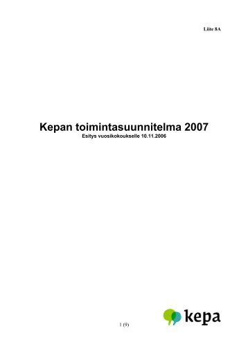 Toimintasuunnitelma 2007 - Kepa