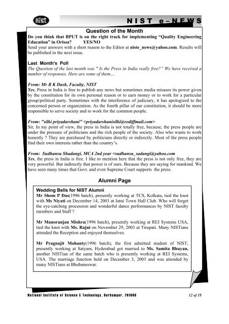 NIST e-NEWS(Vol 19, Dec 15, 2003)