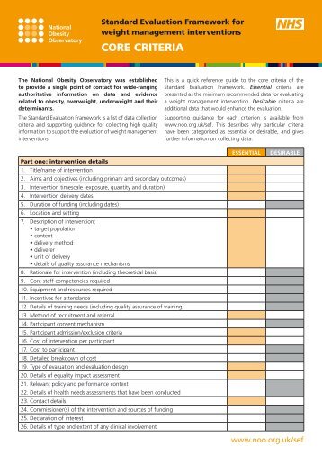 CorE CritEria - National Obesity Observatory