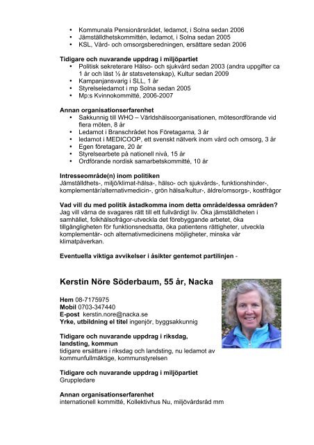 Kandidatlista - Riksdagsvalet Stockholms län - Miljöpartiet de gröna