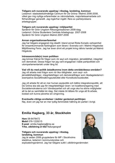Kandidatlista - Riksdagsvalet Stockholms län - Miljöpartiet de gröna