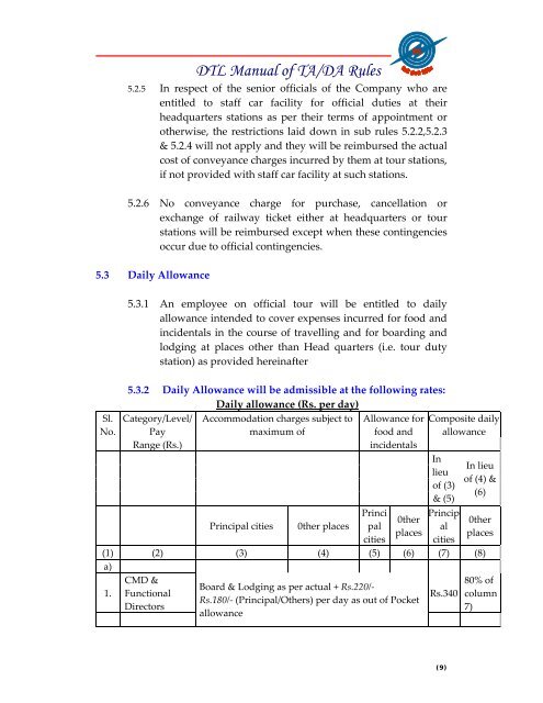 DTL Manual of TA/DA Rules - Delhi