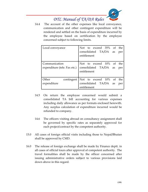 DTL Manual of TA/DA Rules - Delhi