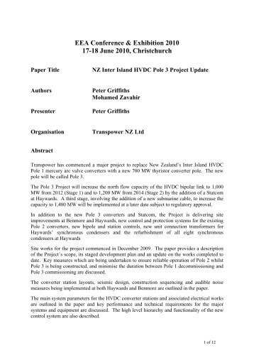 HVDC Pole 3 Project: EEA paper June 2010 - Transpower