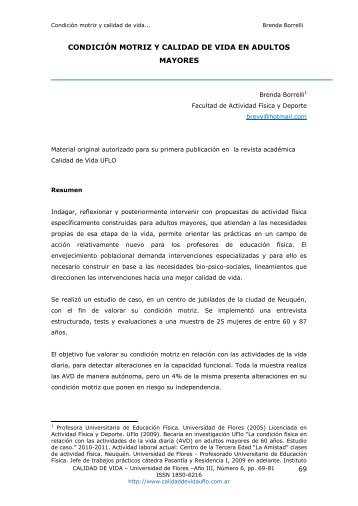 condiciÃ³n motriz y calidad de vida en adultos mayores - cienciared