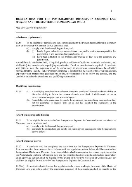 REGULATIONS FOR THE DEGREE OF - Faculty of Law, The ...