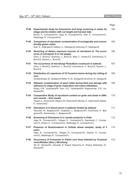 Table of Lectures - Society for Mycotoxin Research