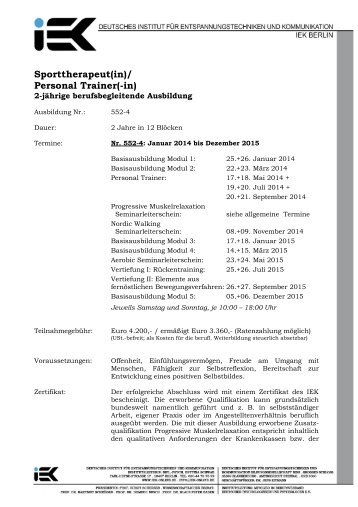 Sporttherapeut(in)/ Personal Trainer(-in) - IEK Berlin