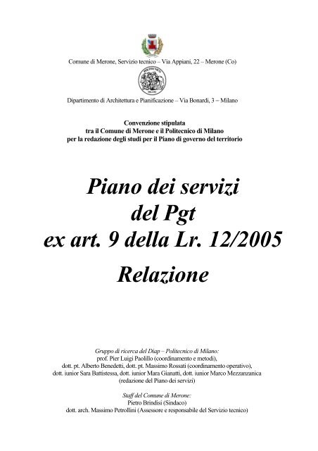 Piano dei servizi del Pgt ex art. 9 della Lr. 12/2005 Relazione