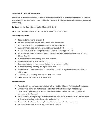 District Math Coach Job Description - Midlothian ISD