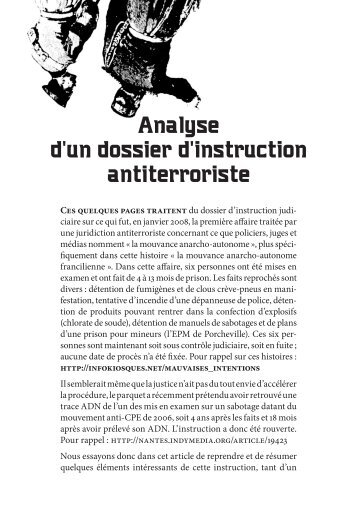 Analyse d'un dossier d'instruction antiterroriste - Infokiosques.net
