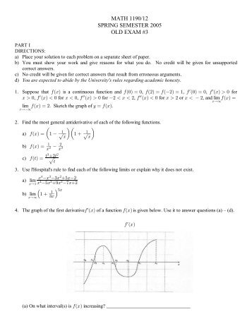 MATH 1190/12 SPRING SEMESTER 2005 OLD EXAM #3 - PageOut