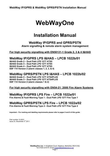 WebWay Installation Guide Version 2c 3rd November ... - WebWayOne