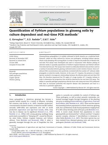 Quantification of Pythium populations in ginseng soils - Mount Saint ...