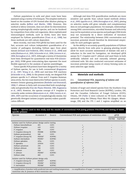 Quantification of Pythium populations in ginseng soils - Mount Saint ...