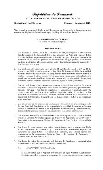 AUTORIDAD NACIONAL DE LOS SERVICIOS PÃBLICOS ... - Asep