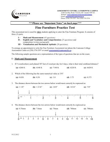 Practice Test Fine Furniture Assessment Exam - Camosun College