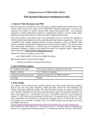 TOA Incident Shortwave Radiation (rsdt) - ceres - Nasa