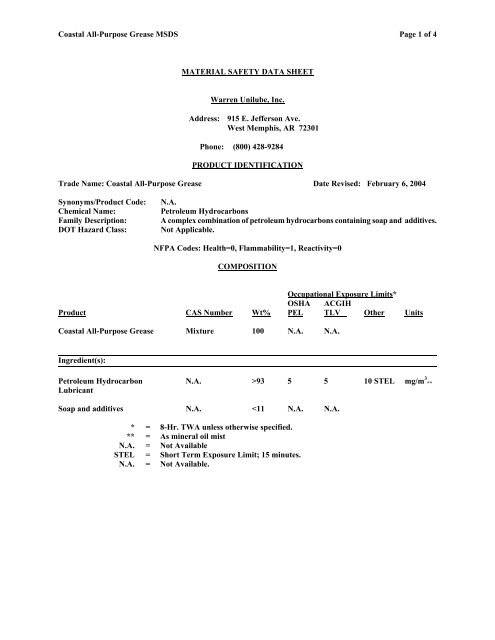 Coastal All-Purpose Grease MSDS Page 1 of 4 ... - Dilmar Oil