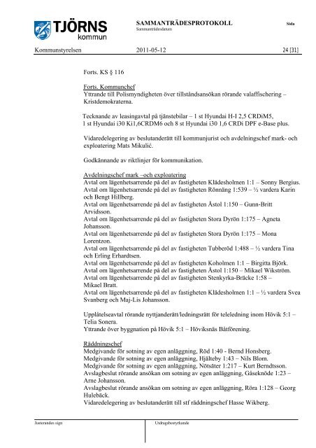Kommunstyrelsens protokoll 2011-05-12 - TjÃ¶rns kommun