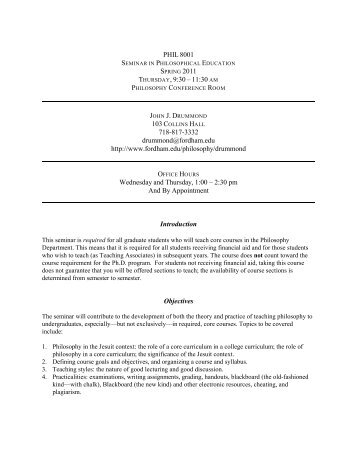 seminar in philosophical education - Fordham University Faculty