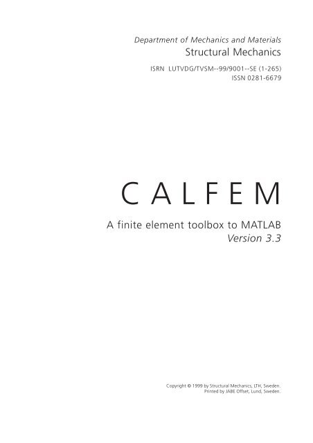 Calfem - A finite element toolbox to MATLAB, version 3.3