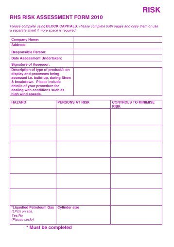 RHS RISK ASSESSMENT FORM 2010 - Royal Highland Show