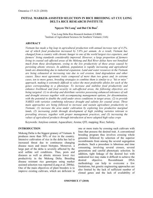 initial marker-assisted selection in rice breeding at cuu long delta ...