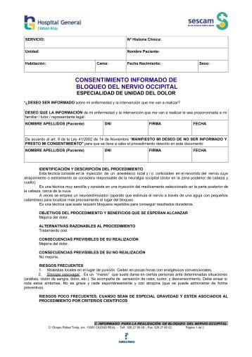 consentimiento informado de bloqueo del nervio occipital