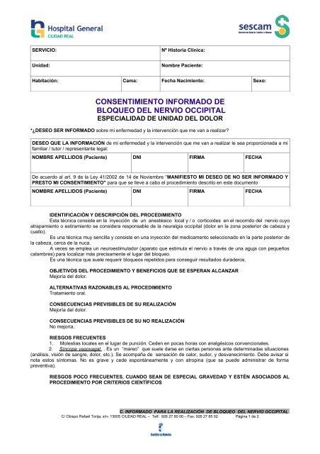 consentimiento informado de bloqueo del nervio occipital
