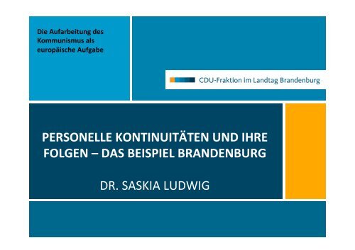 Vortrag von Dr. Saskia Ludwig: " Personelle KontinuitÃ¤ten und