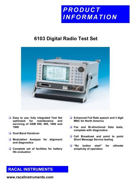 PRODUCT INFORMATION - Liberty Test Equipment