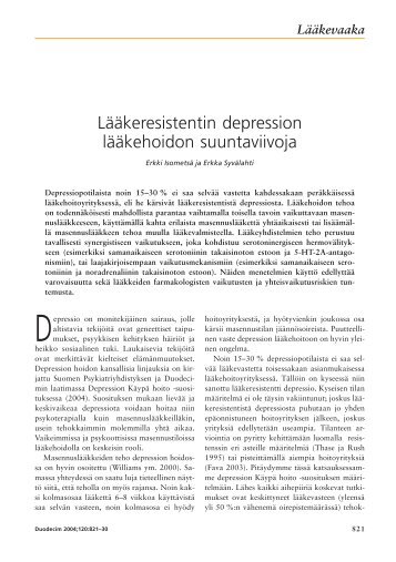 LÃ¤Ã¤keresistentin depression lÃ¤Ã¤kehoidon ... - Terveyskirjasto