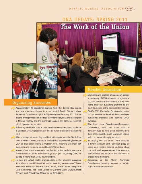 The Work of the Union - Spring 2011 - Ontario Nurses' Association